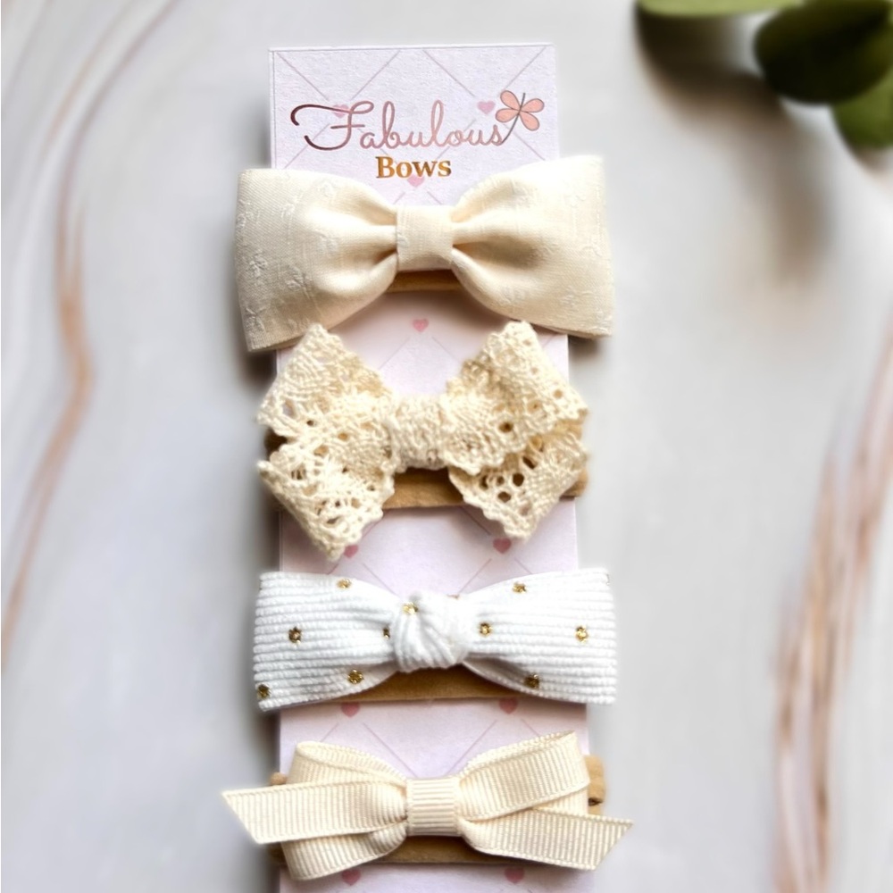 Cream and White Hair Accessories Set